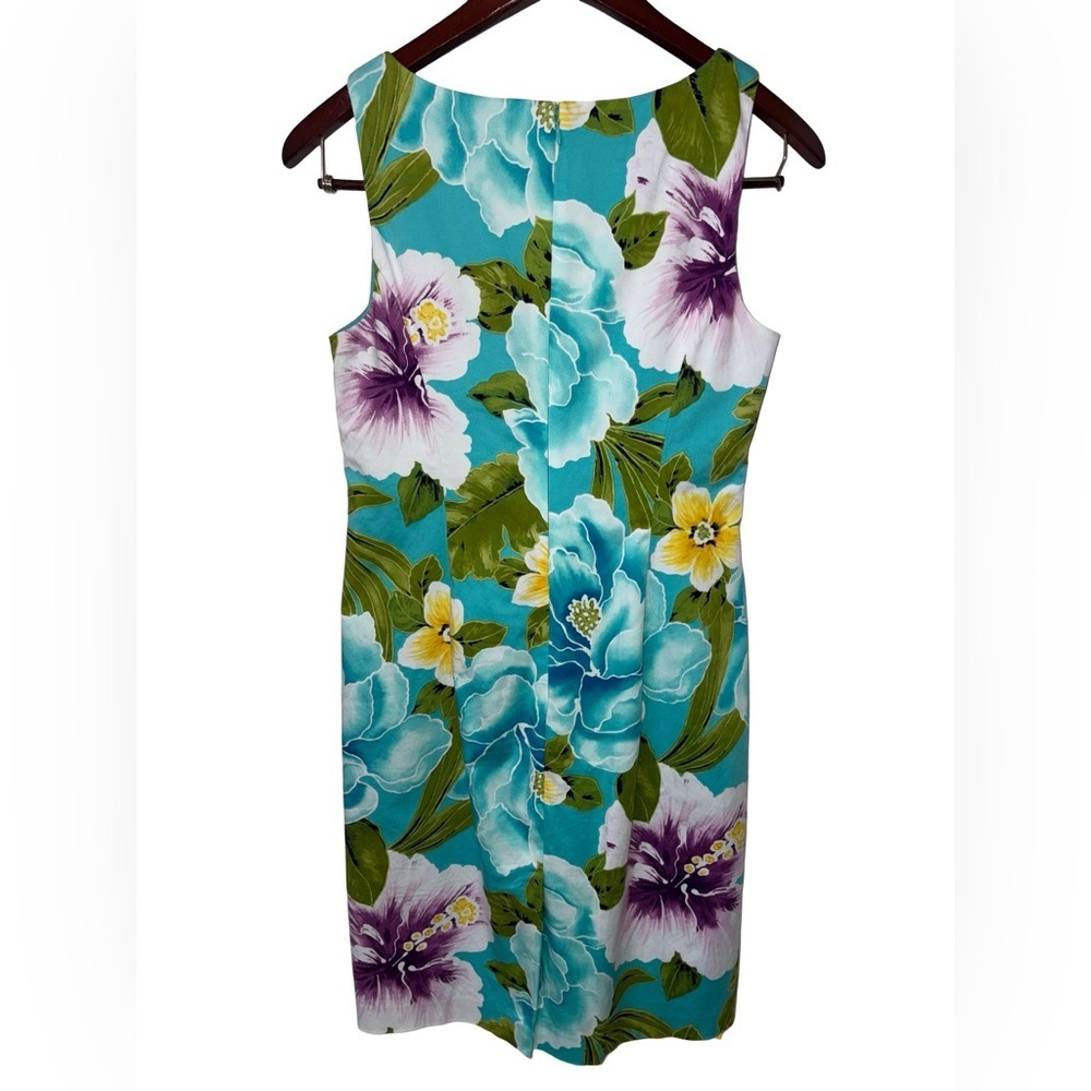 Jones New York Floral Sheath Dress Size 4 Turquoise Tropical Print Sleeveless - Picture 2 of 7